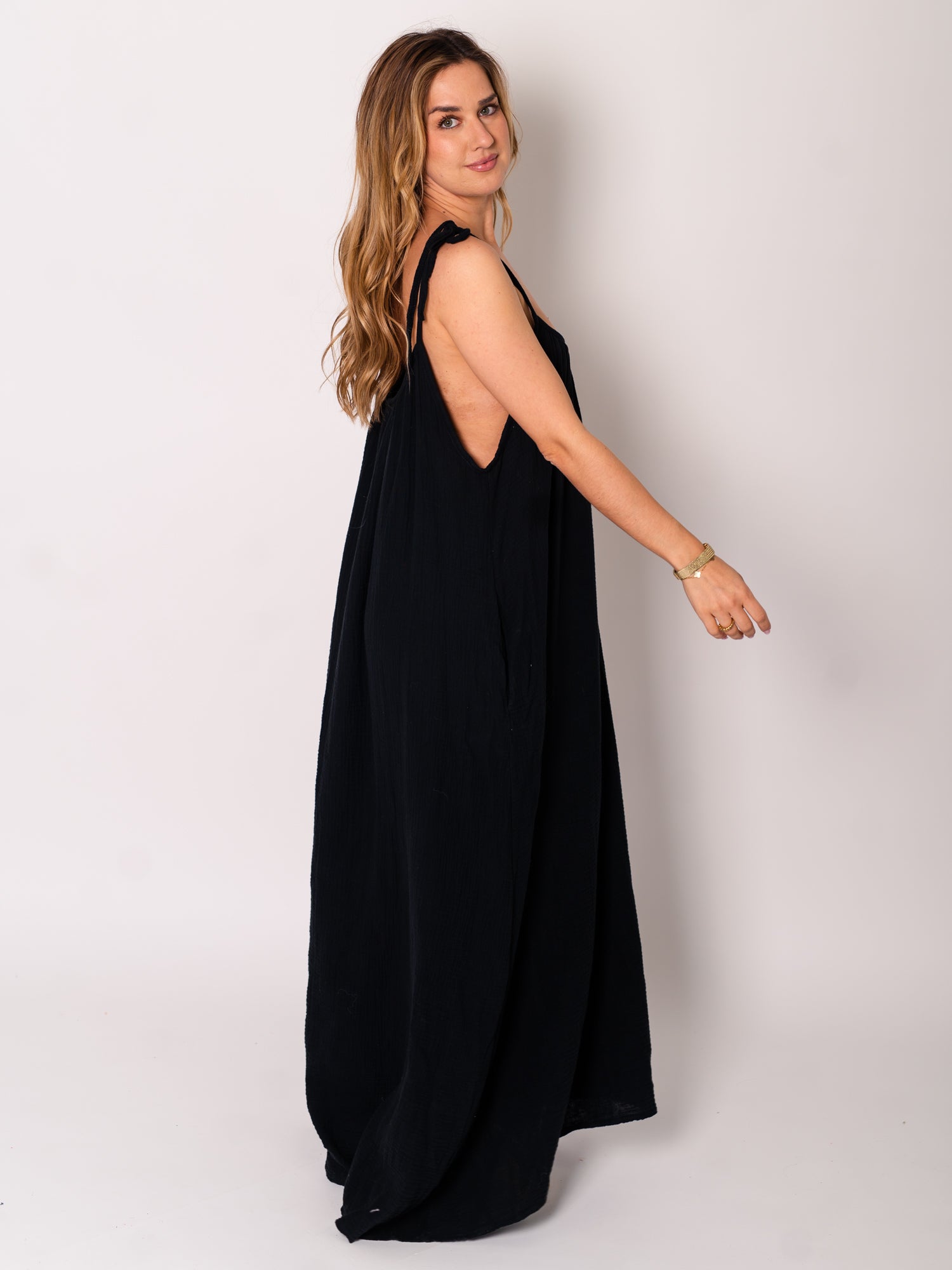 Silvia Musselin Maxi Kleid - Schwarz