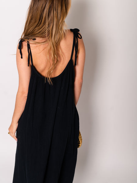 Silvia Musselin Maxi Kleid - Schwarz