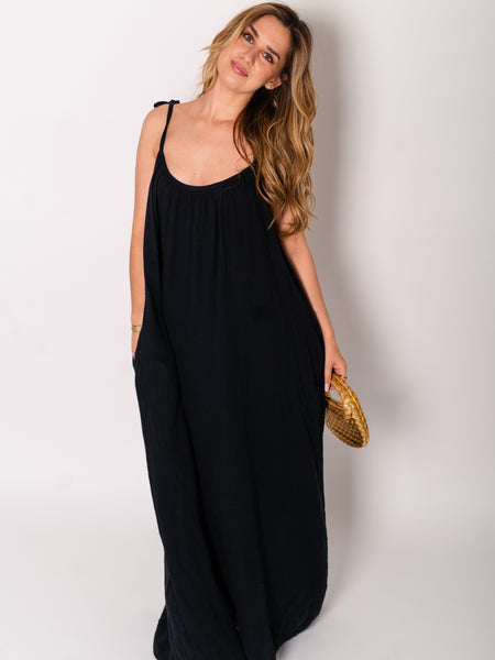 Silvia Musselin Maxi Kleid - Schwarz