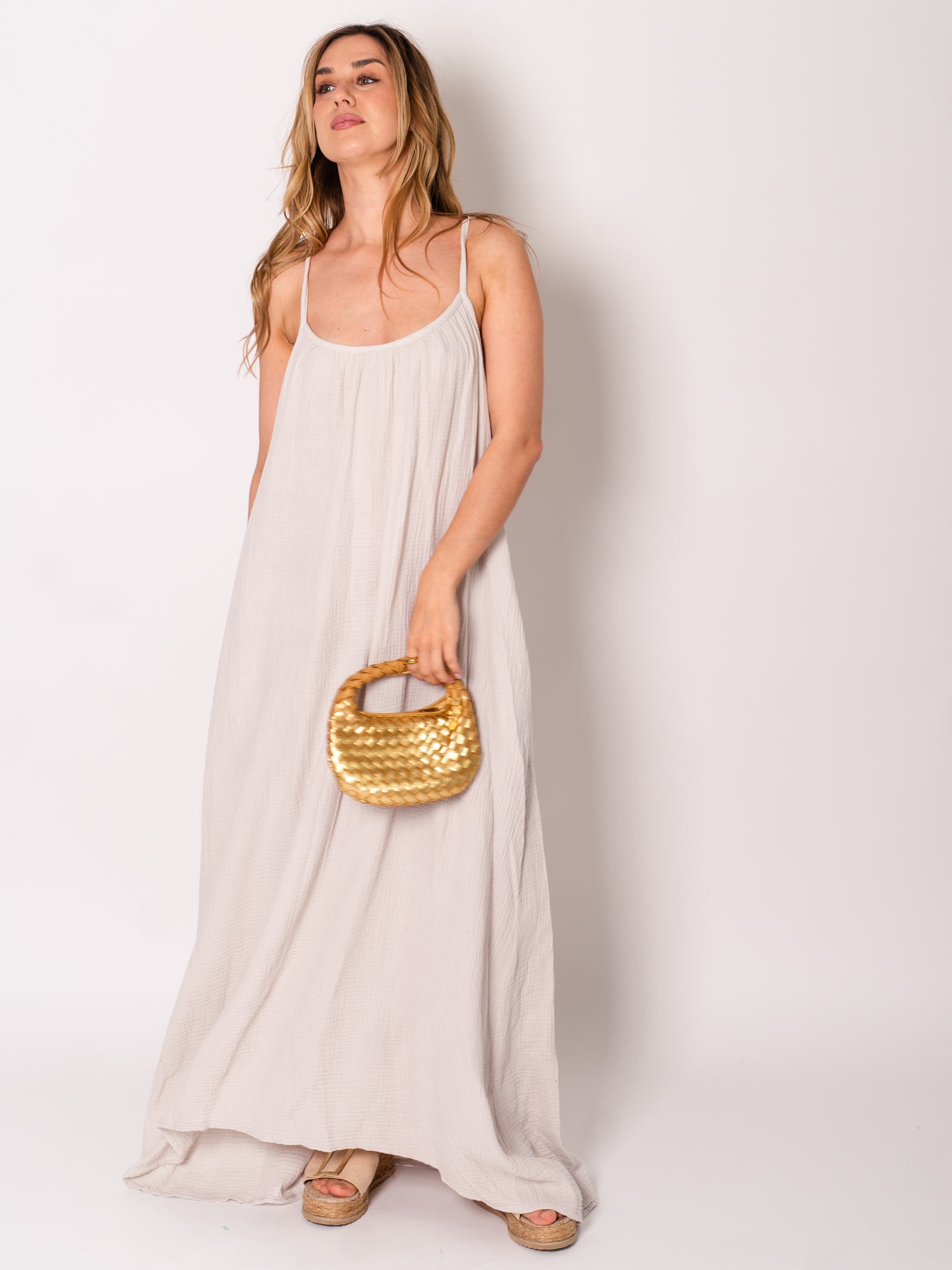 Silvia Musselin Maxi Kleid - Beige