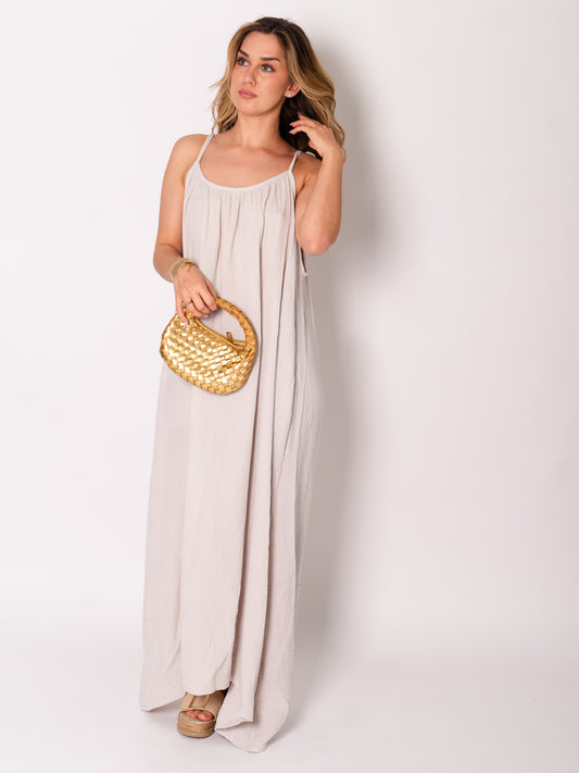 Silvia Musselin Maxi Kleid - Beige