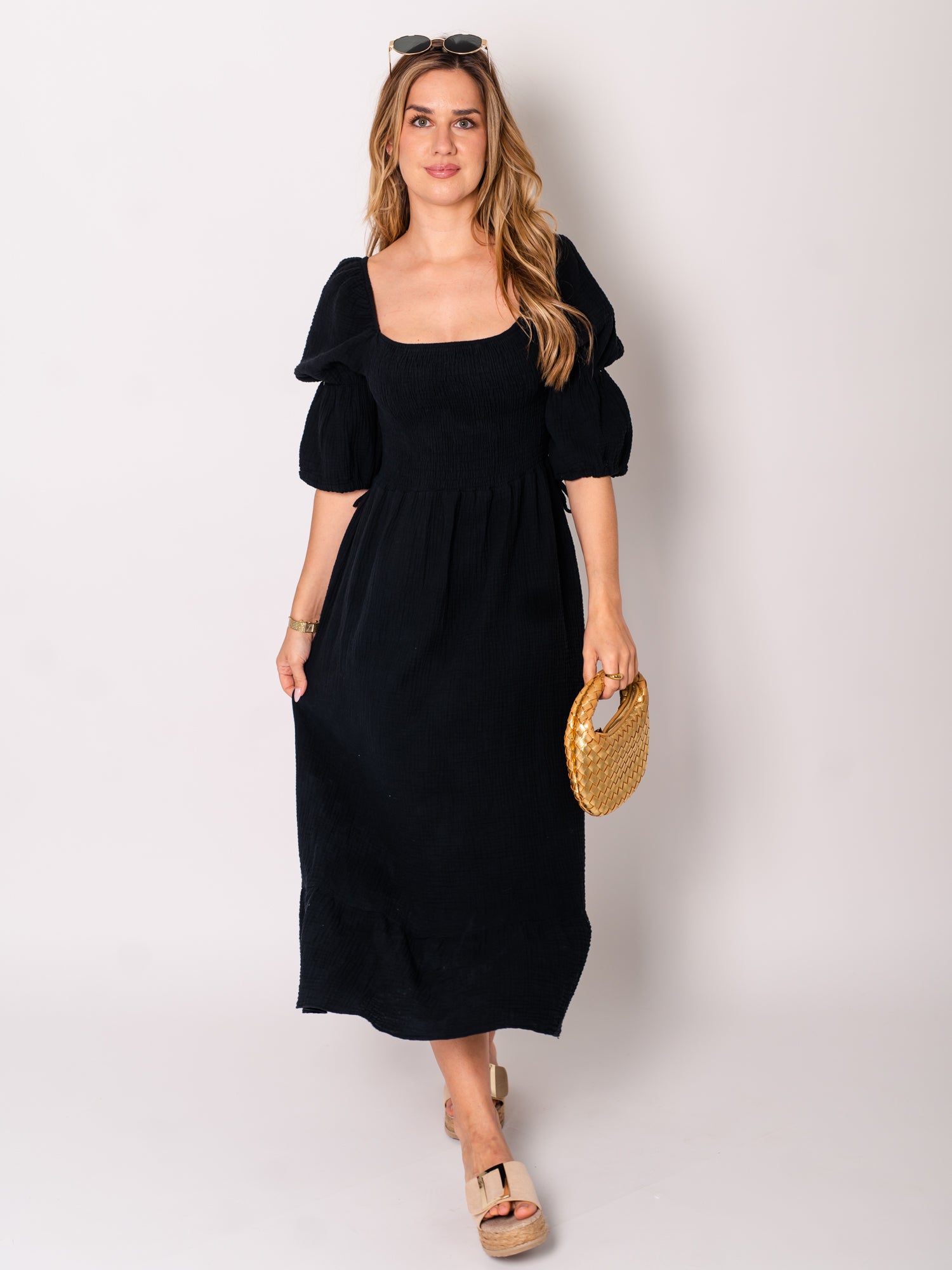 Carolina Musselin Kleid - Schwarz