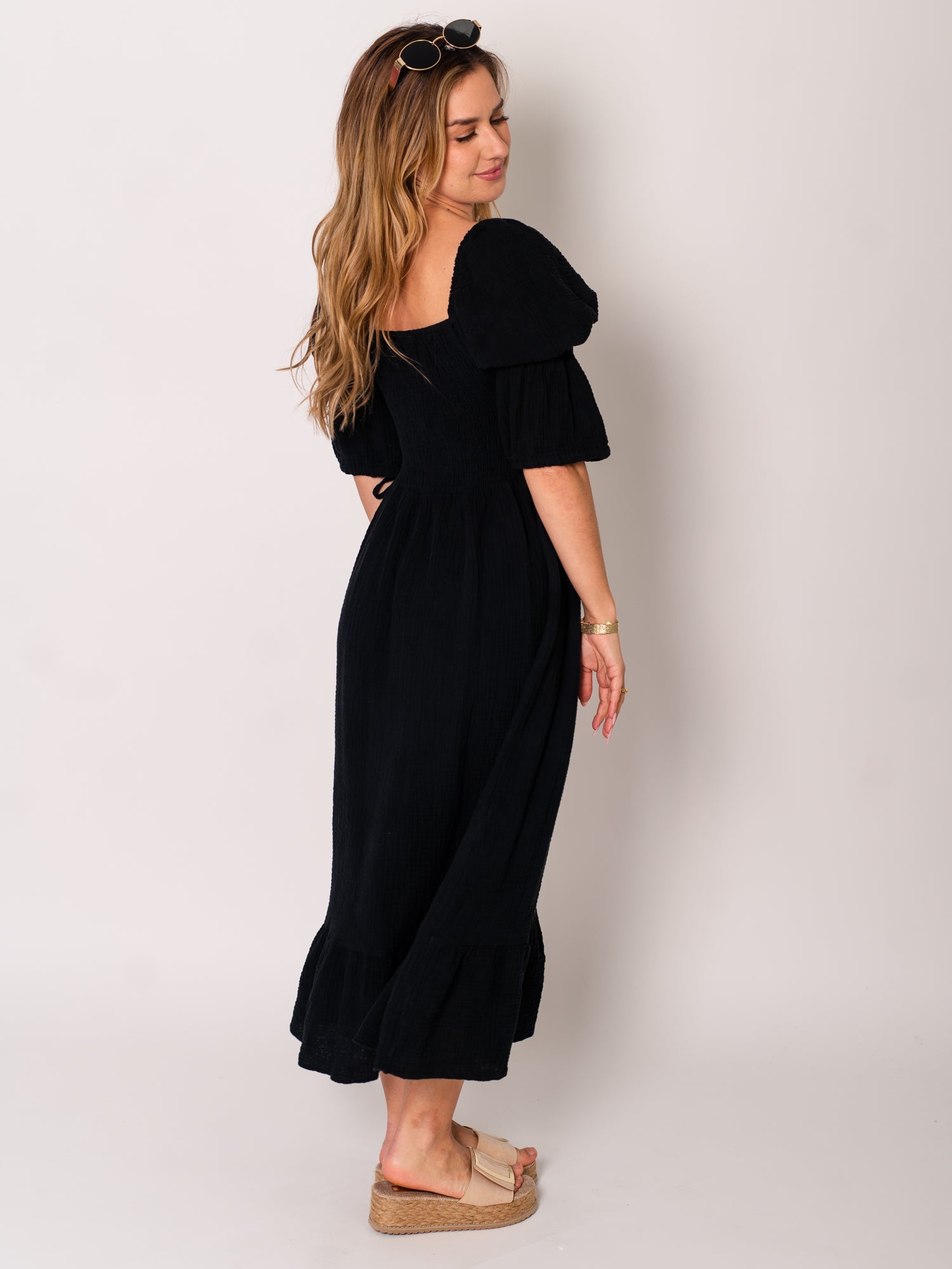 Carolina Musselin Kleid - Schwarz