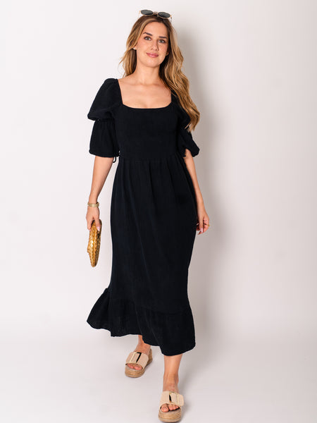 Carolina Musselin Kleid - Schwarz
