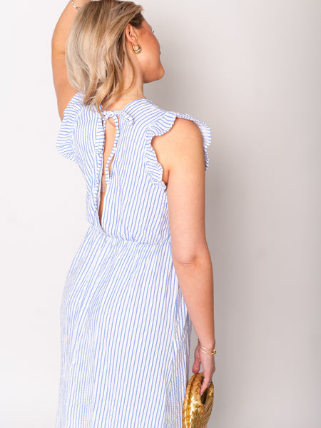 Leonora Stripes Musselin Kleid - Blau/Weiß