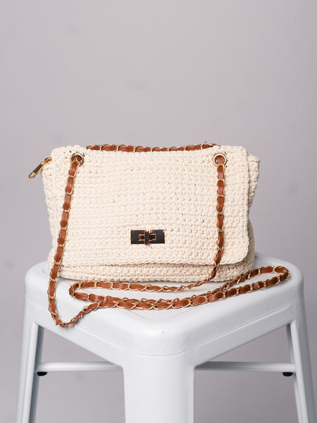 Louna Geflochtene Tasche - Creme/Braun