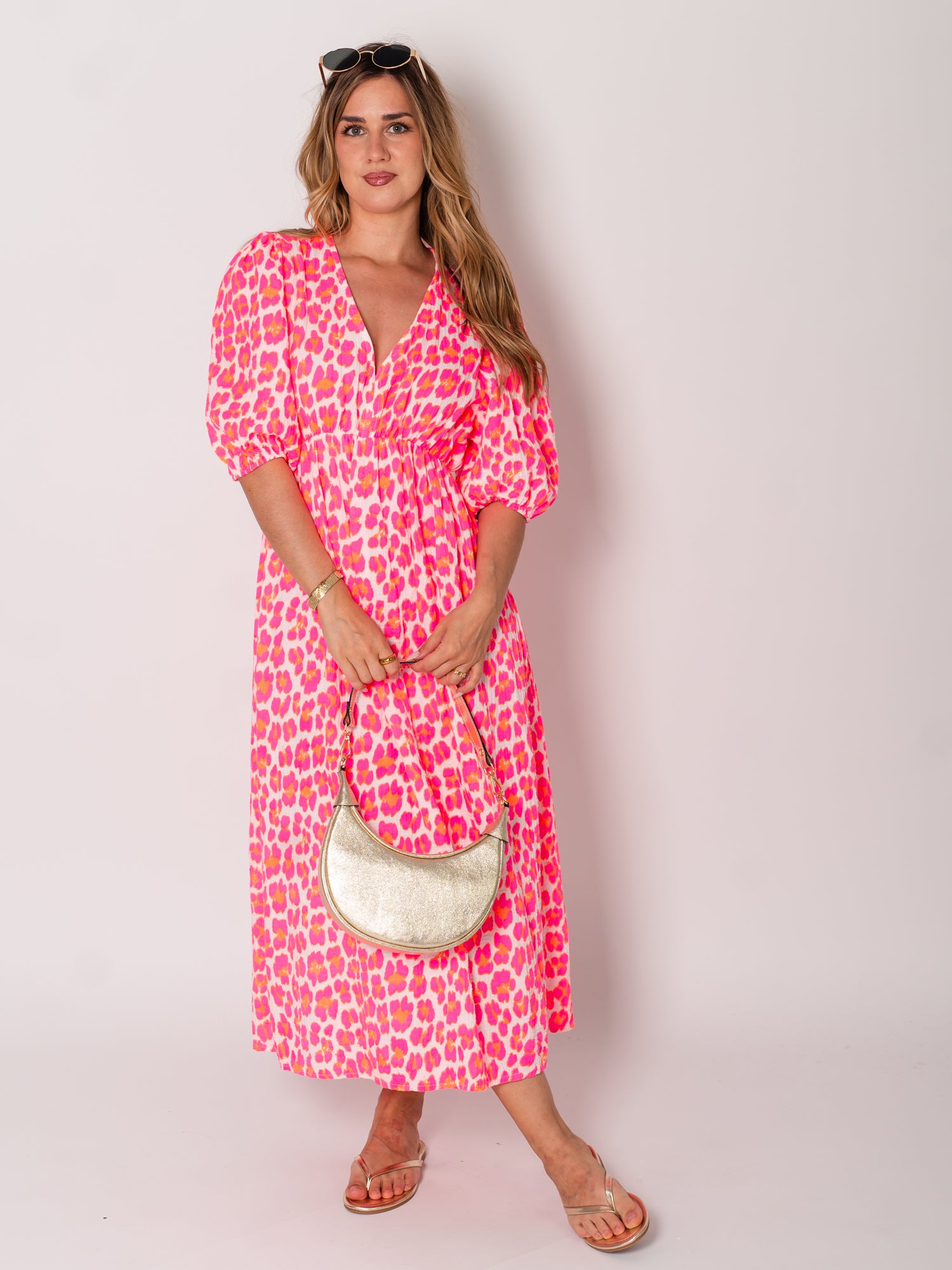 Amelia Musselin Kleid - Leo/Pink/Weiß