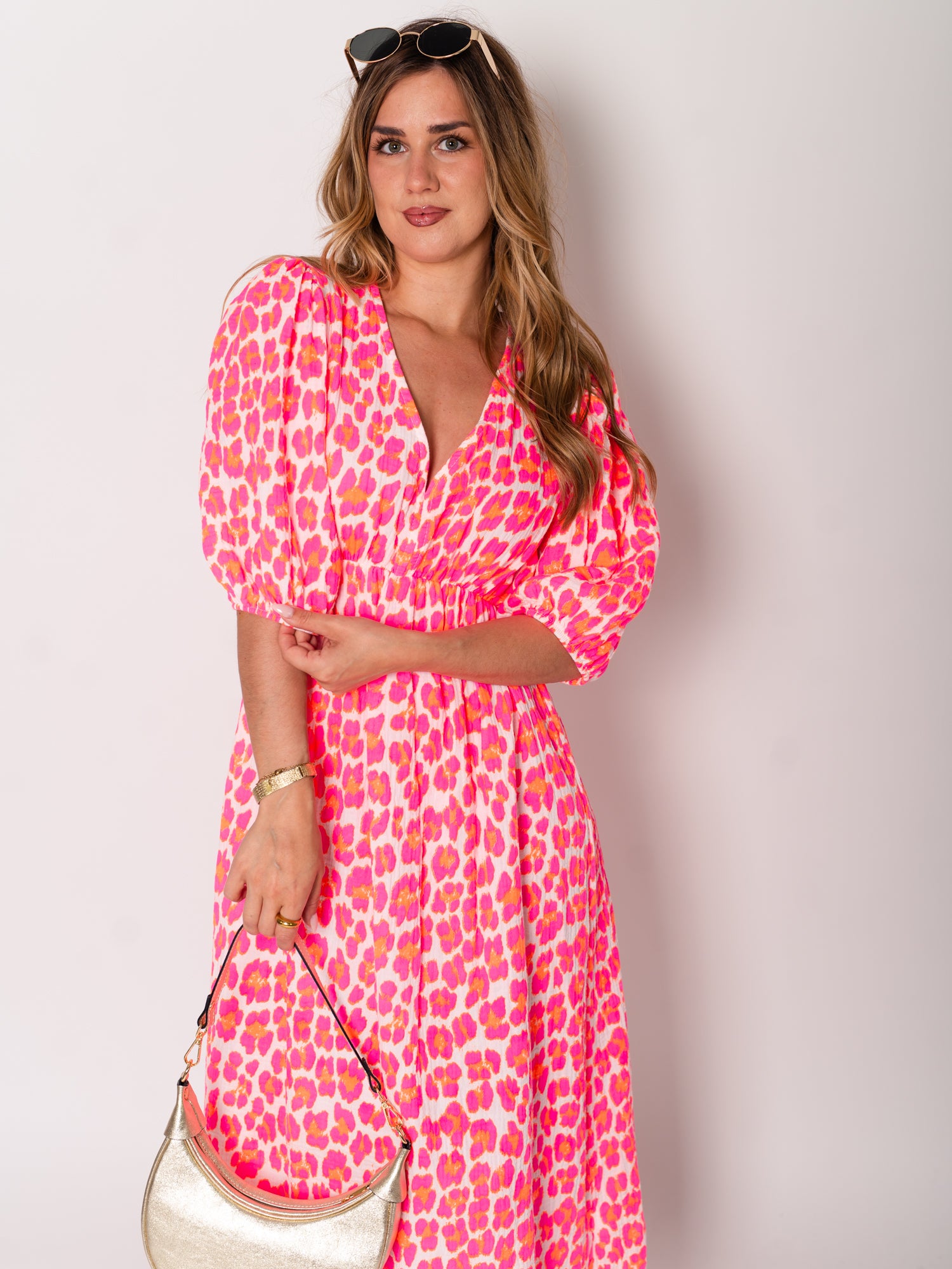 Amelia Musselin Kleid - Leo/Pink/Weiß