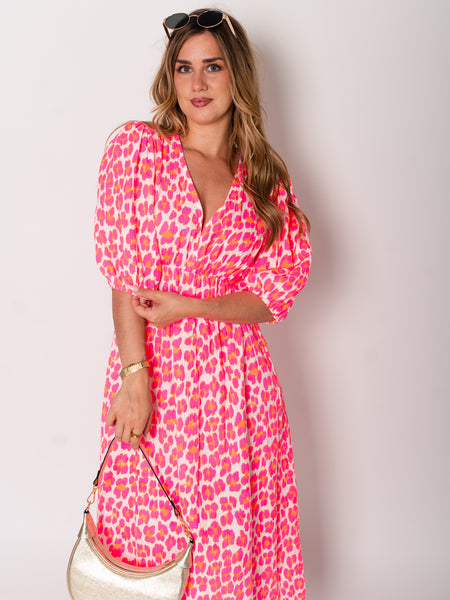 Amelia Musselin Kleid - Leo/Pink/Weiß