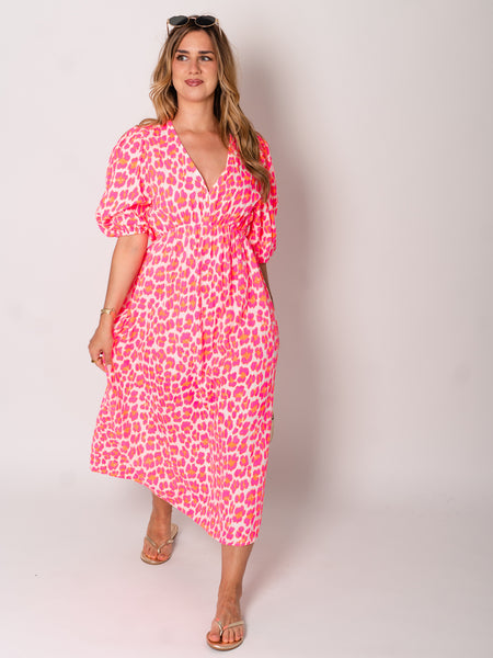 Amelia Musselin Kleid - Leo/Pink/Weiß