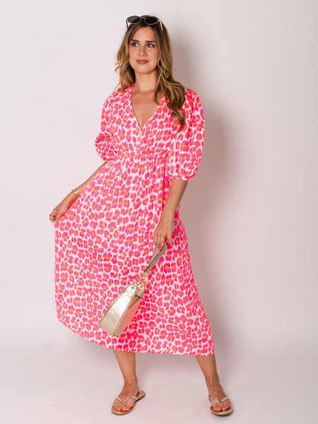 Amelia Musselin Kleid - Leo/Pink/Weiß