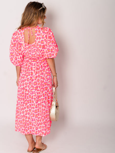 Amelia Musselin Kleid - Leo/Pink/Weiß
