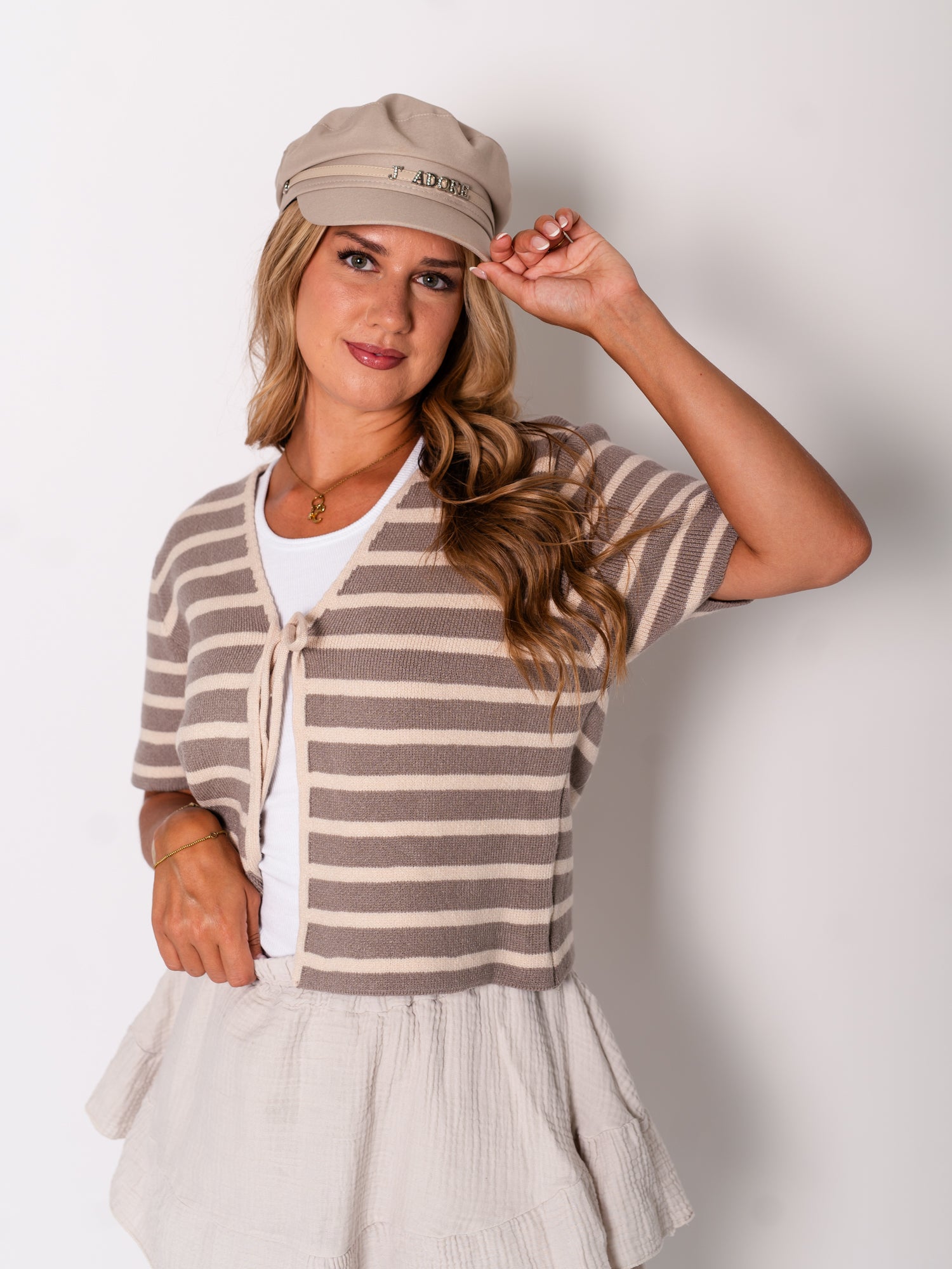 Miroa Streifen Cardigan - Taupe/Creme