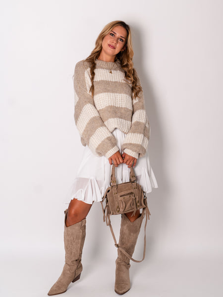 Mara Strick Pullover - Taupe/Creme