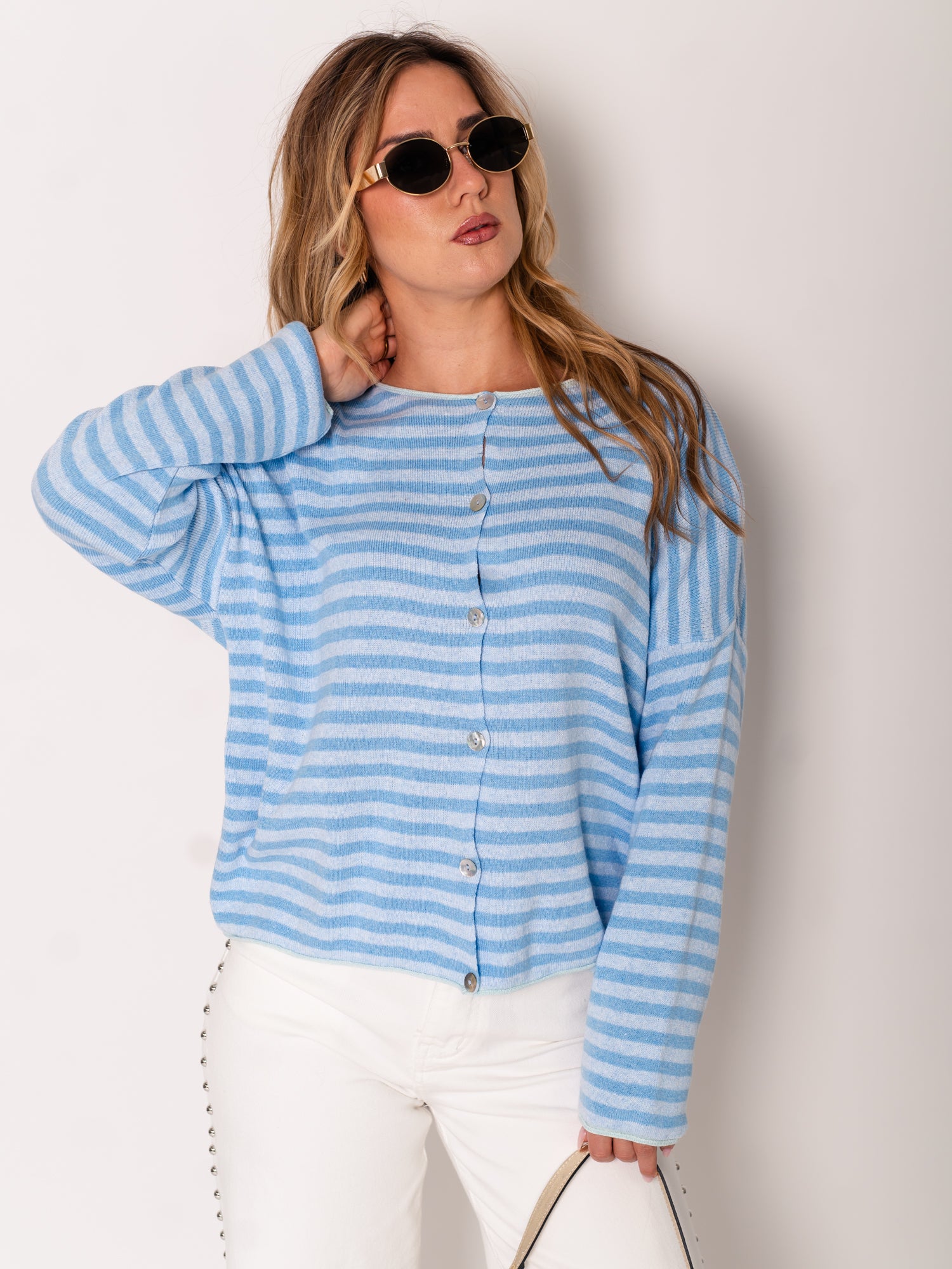 Ari Soft Strickjacke - Hellblau/Blau