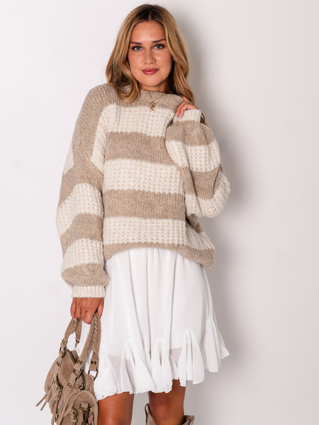 Mara Strick Pullover - Taupe/Creme
