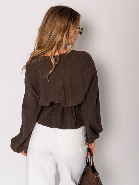 Eloise Musselin Bluse - Espresso