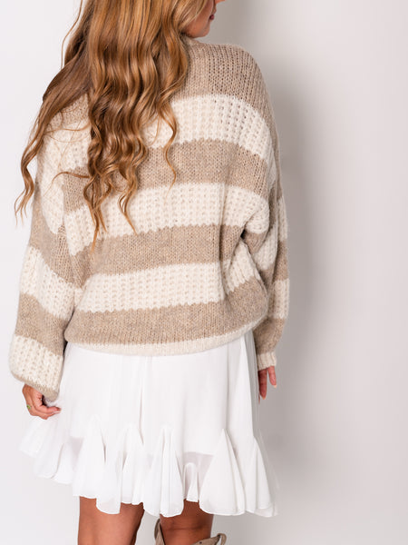 Mara Strick Pullover - Taupe/Creme