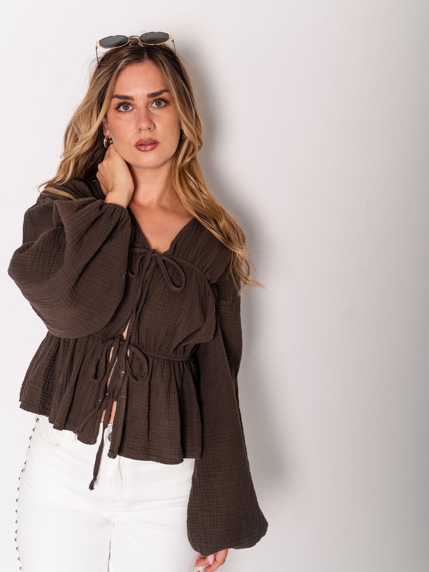 Eloise Musselin Bluse - Espresso