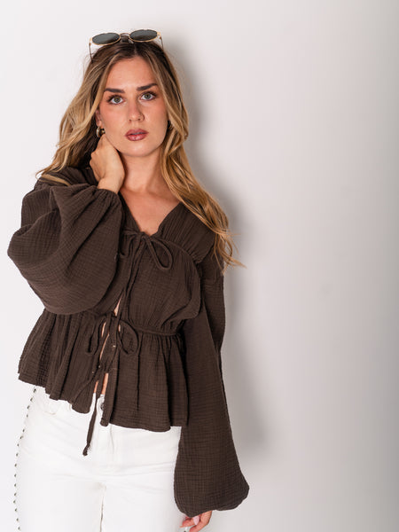 Eloise Musselin Bluse - Espresso
