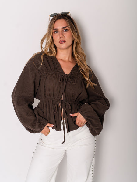 Eloise Musselin Bluse - Espresso