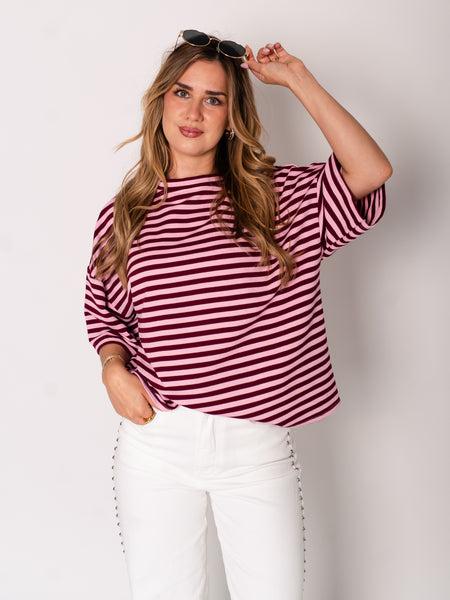 Streifen T-Shirt - Rosa/Rot