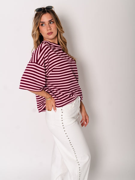 Streifen T-Shirt - Rosa/Rot