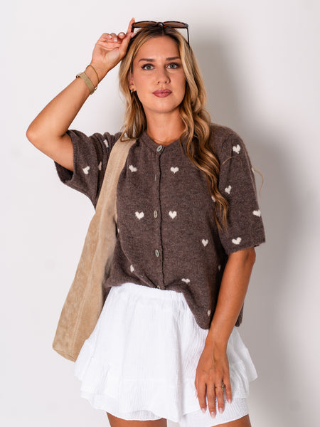 Herzchen Strickjacke - Coffee