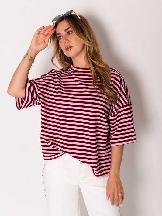 Streifen T-Shirt - Rosa/Rot