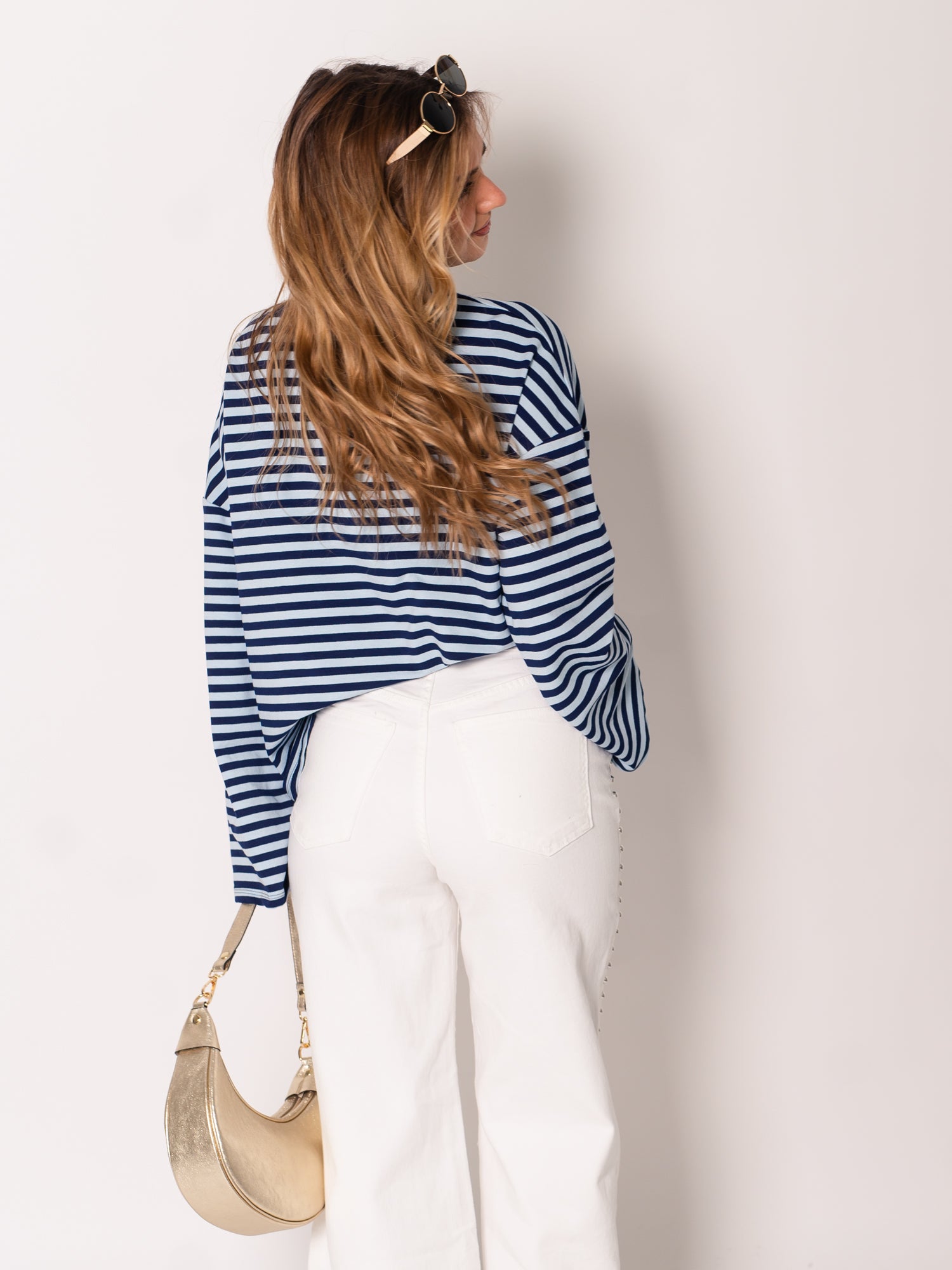 Streifen Longsleeve - Hellblau/Navy