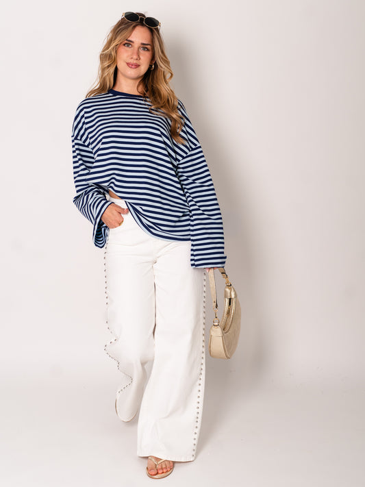 Streifen Longsleeve - Hellblau/Navy