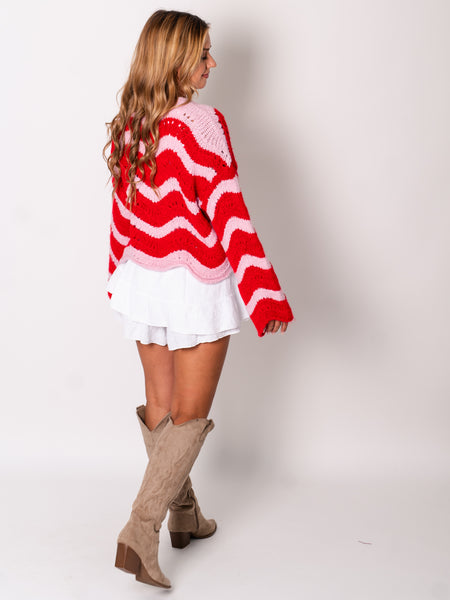 Lia Schleifen Strickjacke - Rosa/Rot