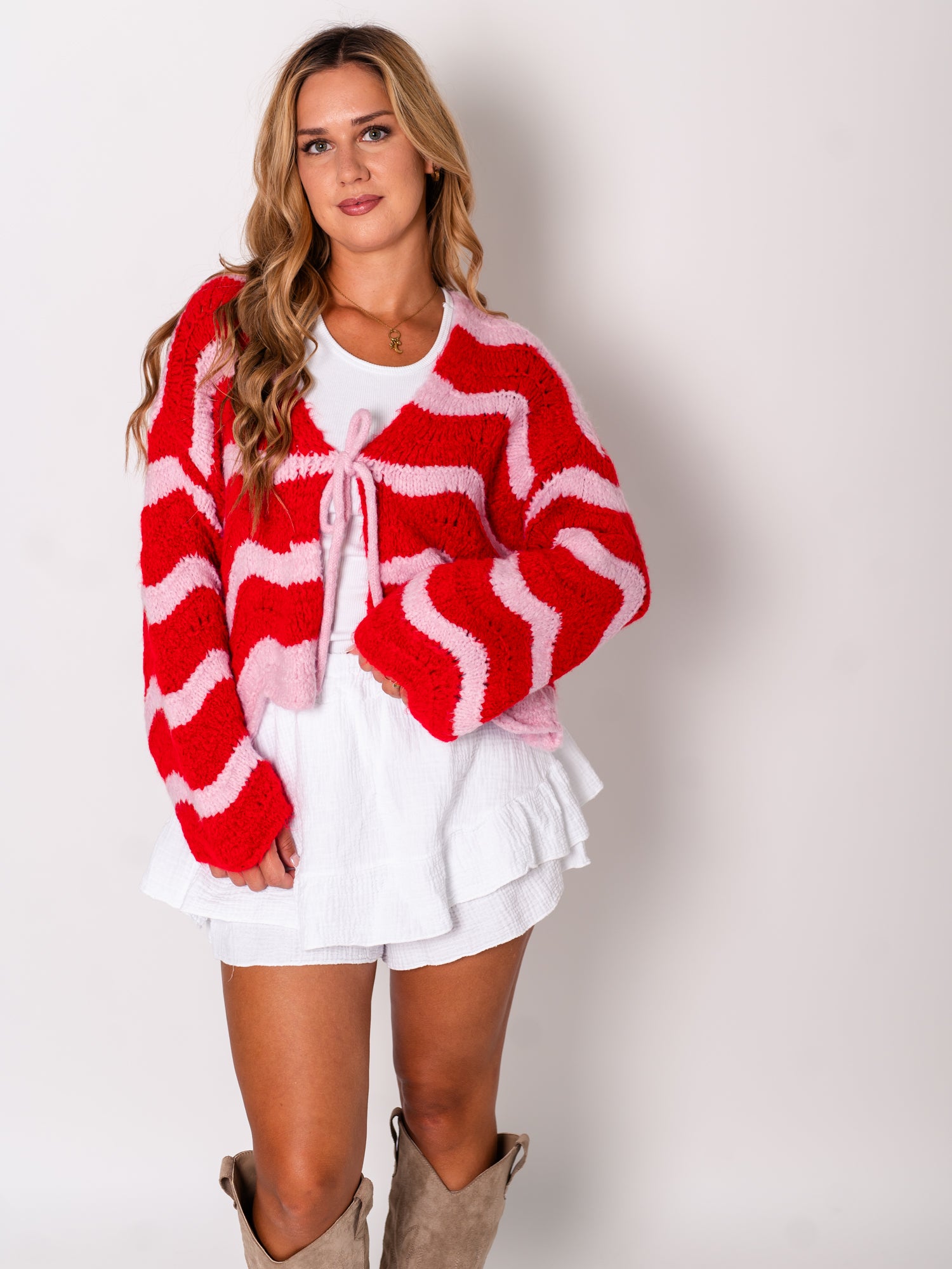 Lia Schleifen Strickjacke - Rosa/Rot
