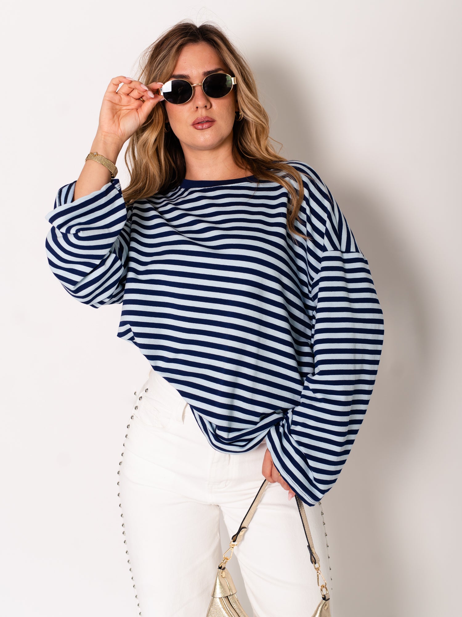 Streifen Longsleeve - Hellblau/Navy