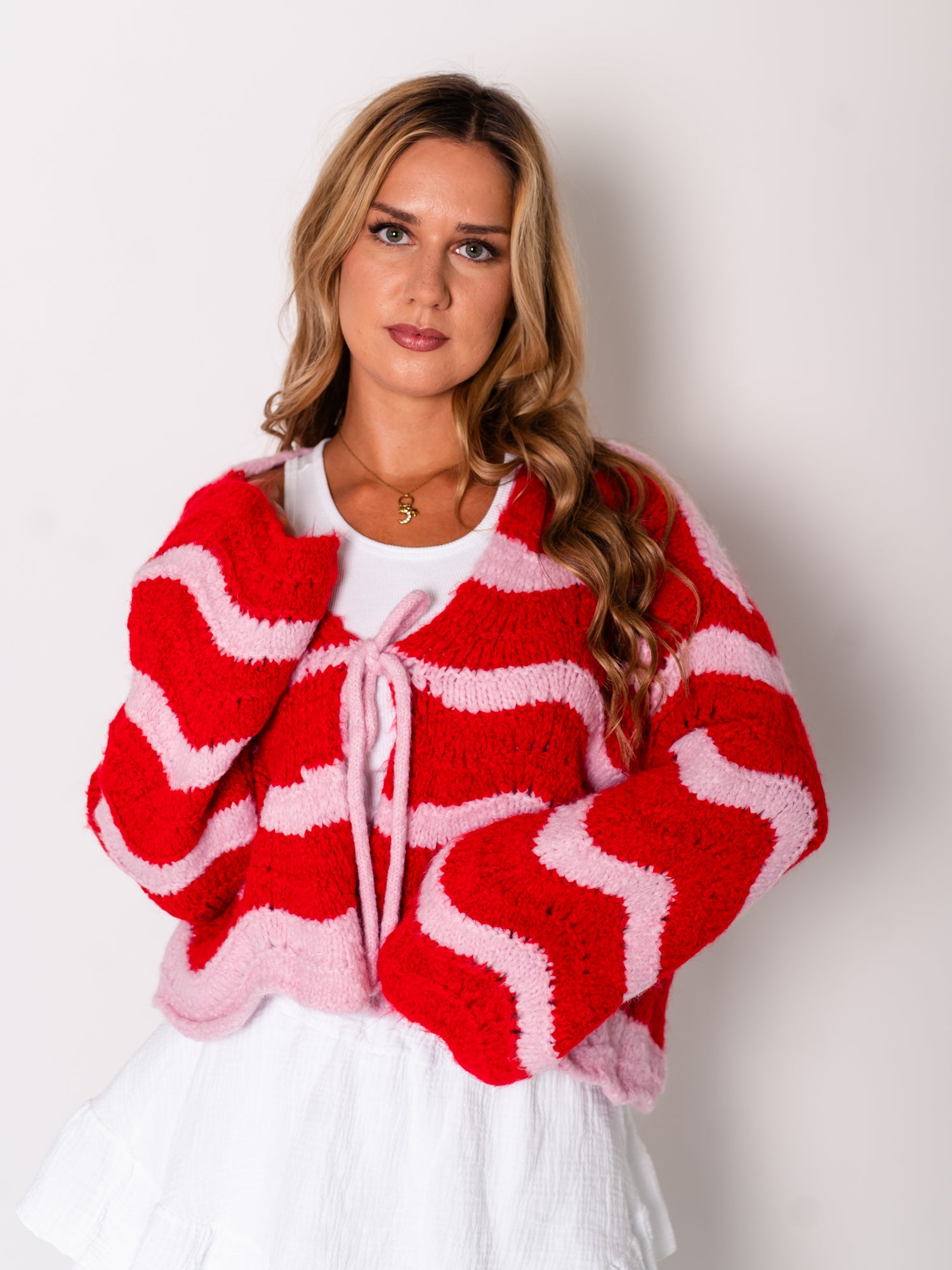 Lia Schleifen Strickjacke - Rosa/Rot