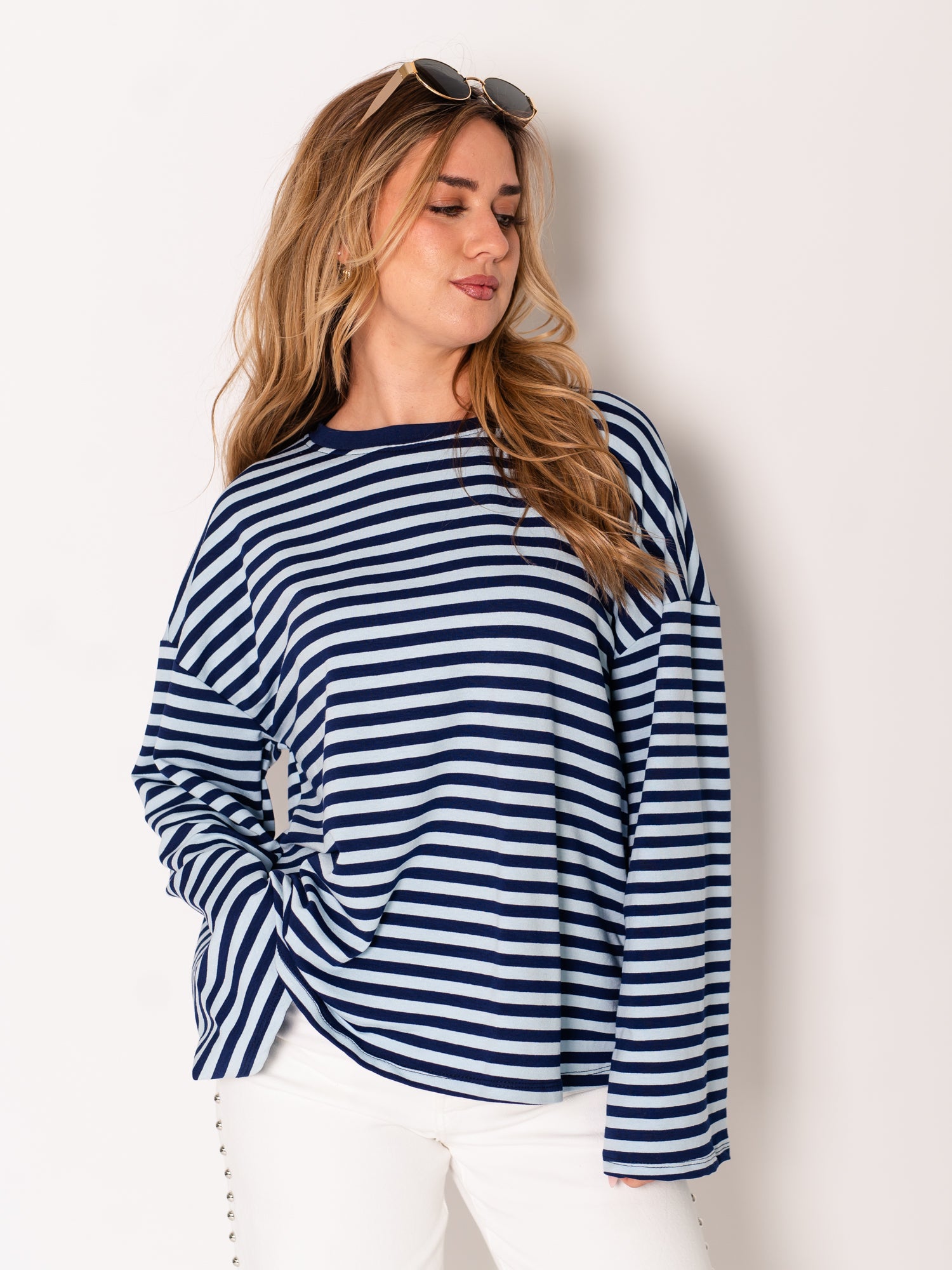 Streifen Longsleeve - Hellblau/Navy