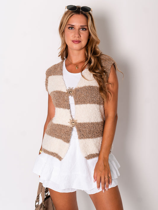 Sunny Up Teddy Weste - Creme/Braun
