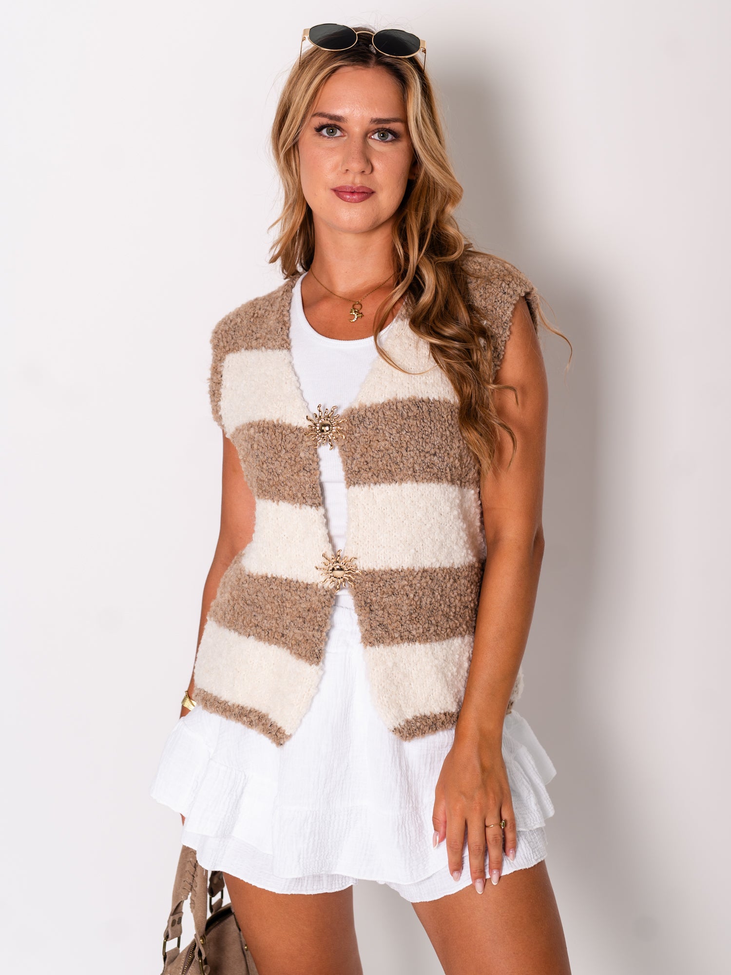Sunny Up Teddy Weste - Creme/Braun