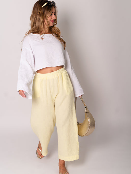 Culotte Musselin Hose - Zitronengelb