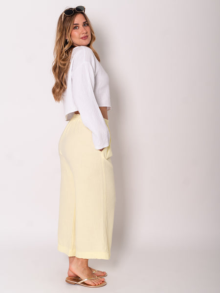 Culotte Musselin Hose - Zitronengelb