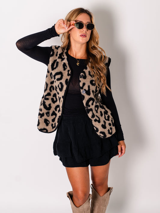 Leo Teddy Weste - Schwarz/Beige