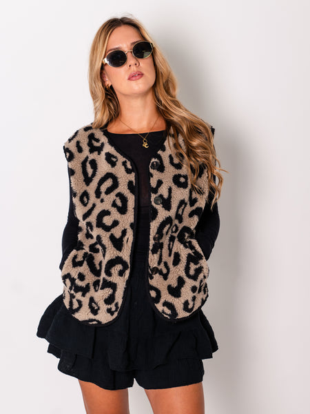 Leo Teddy Weste - Schwarz/Beige