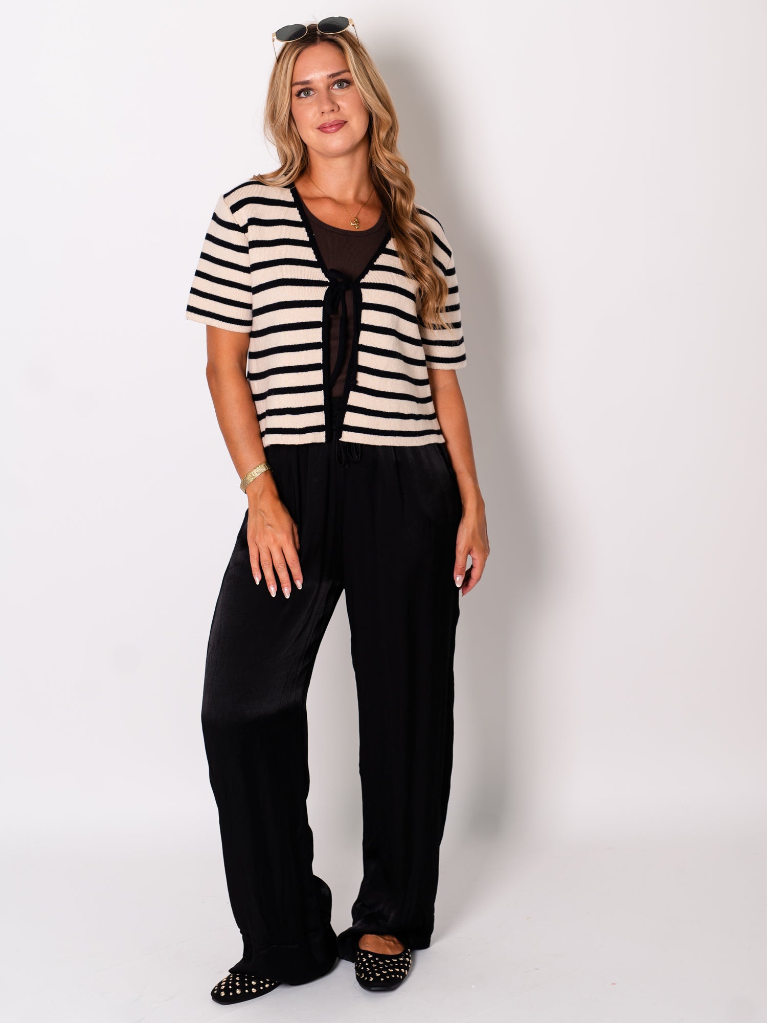 Miroa Streifen Cardigan - Creme/Schwarz