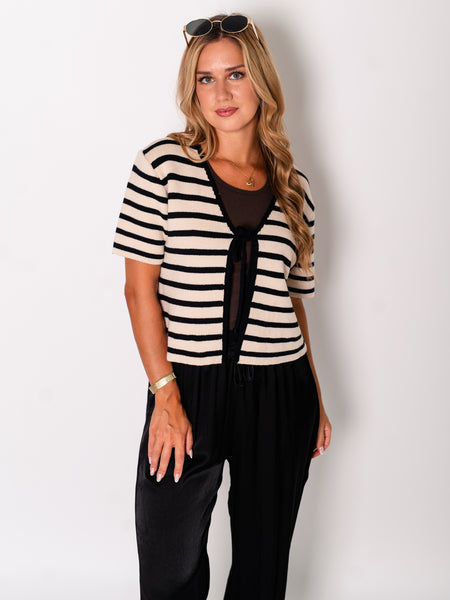 Miroa Streifen Cardigan - Creme/Schwarz