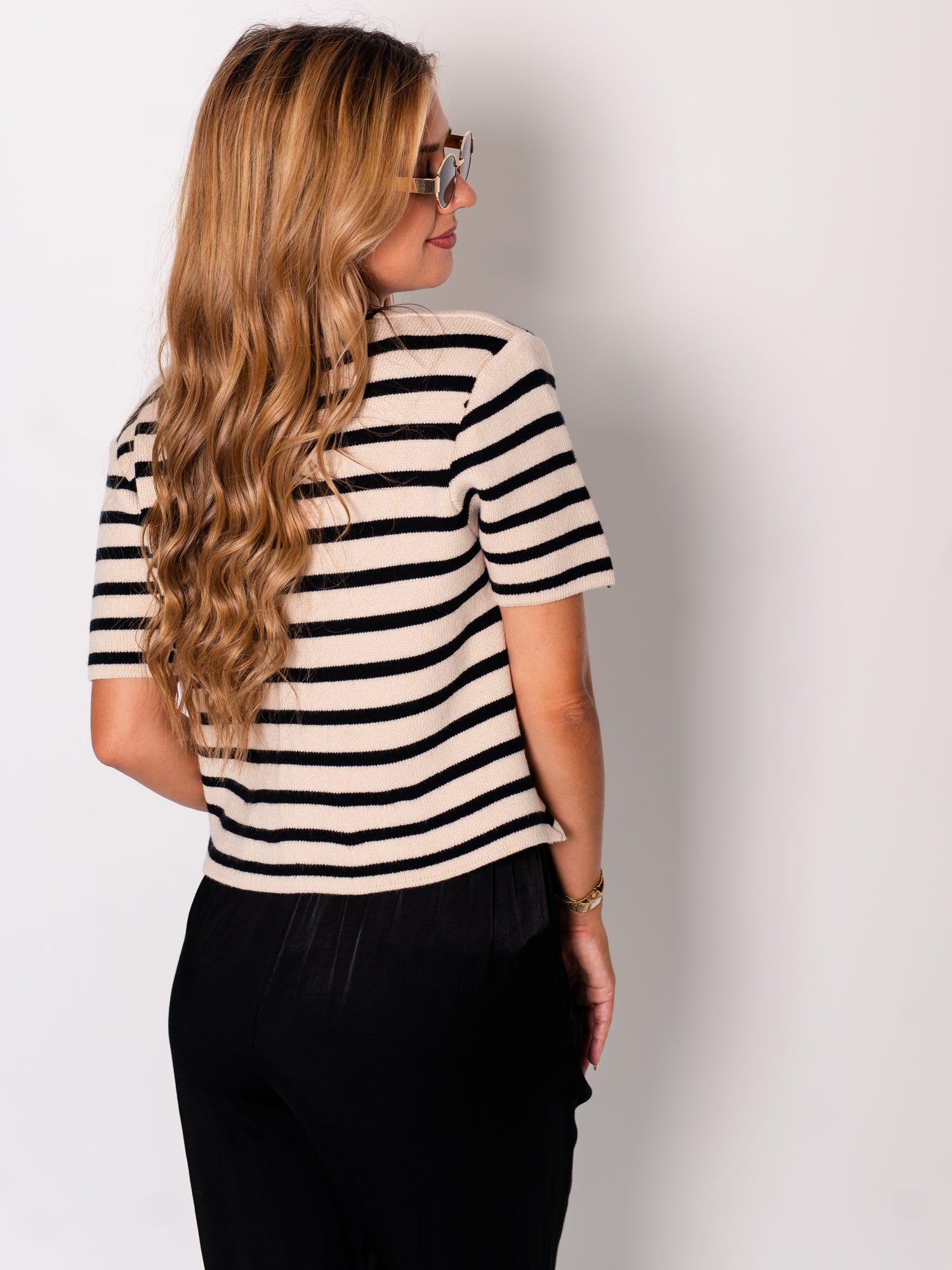 Miroa Streifen Cardigan - Creme/Schwarz
