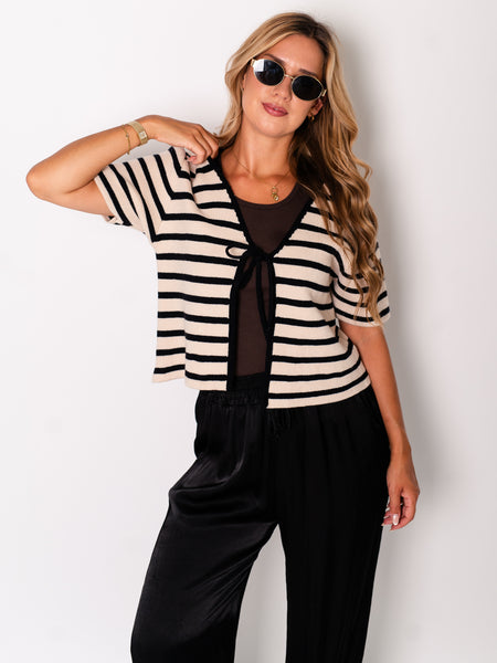 Miroa Streifen Cardigan - Creme/Schwarz