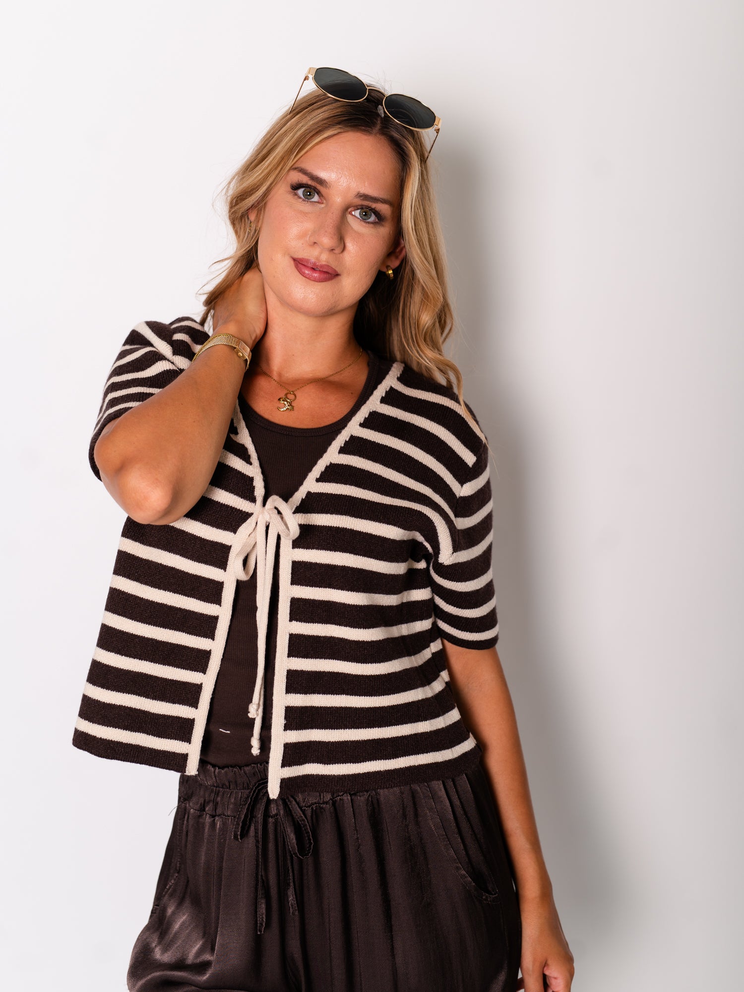 Miroa Streifen Cardigan - Braun/Creme