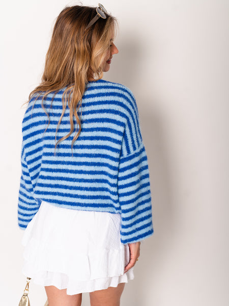 Mila Streifen Strickjacke - Blau