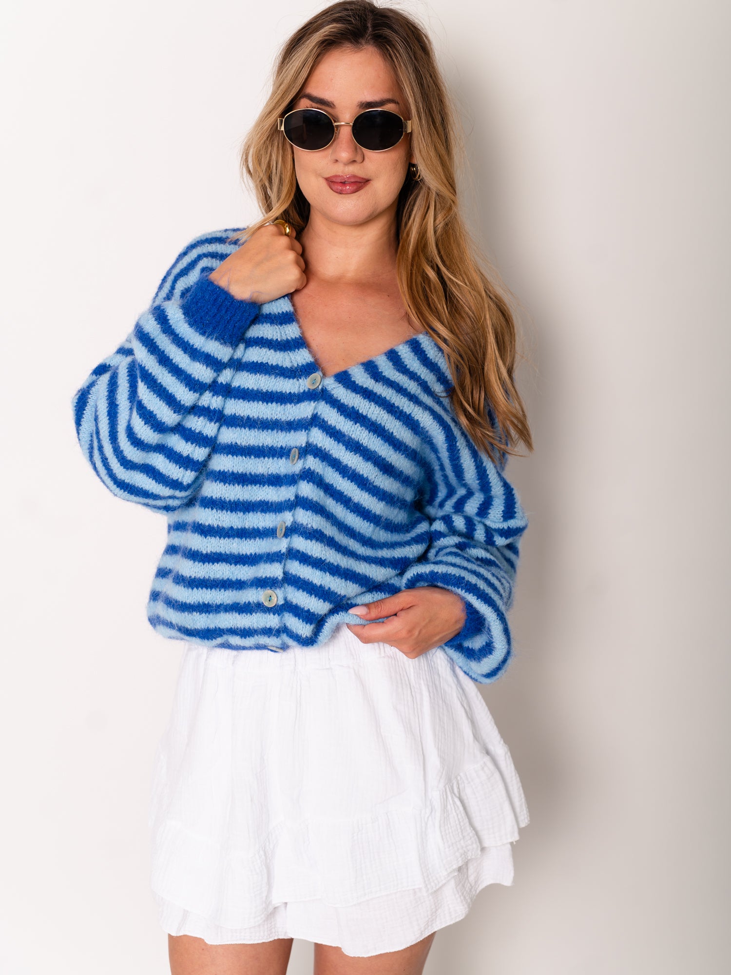 Mila Streifen Strickjacke - Blau