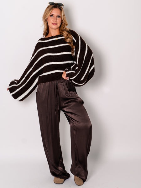 Niva Crop Streifen Pullover - Braun/Weiß